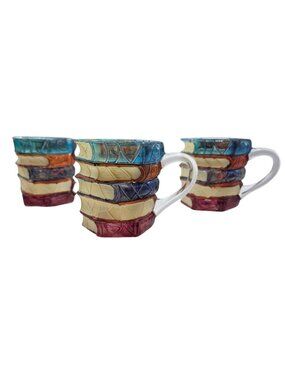 Glass Mugs With Book Stack Design Clear Handles Unique Bookworm Literary